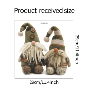 Detailed dimensions of gray and green Christmas gnomes showing 29cm height on white background