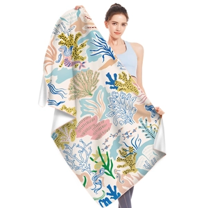Extra large microfiber beach towel with colorful sea coral and mermaid print pattern