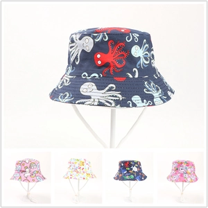 Kinder Baumwolle Fischerhut Sommer Sonnenschutz Cartoon Druck Outdoor Sonnenhut Mit Verstellbarem Seil Für Jungen Mädchen
