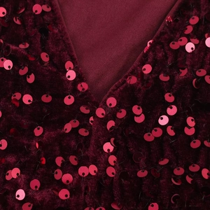 Deep red velvet V-neck sequined top with a luxurious textured finish for women