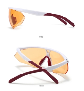 Detailed side and back view of professional white and red sports pilot sunglasses