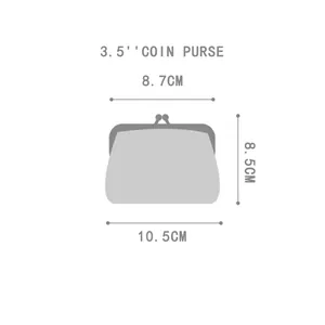 Detailed size specifications of 3.5-inch coin purse showing height and width measurements