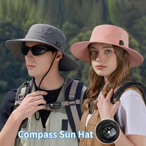 Waterproof Quick Dry Bucket Hat Wide Brim Sun Protection Breathable Outdoor Hiking Fishing Hat With Compass Wind Rope Unisex