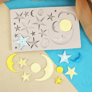 Stampo in silicone con stelle e lune per cioccolato e fondente con volti lunari