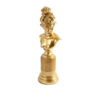Classical gold female bust sculpture for jewelry display on solid wood base stand