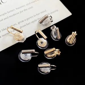 Minimalist Geometric Earring Converters Copper Metal Non-Pierced Ear Clips With Comfort Silicone Pads Korean Style For Women