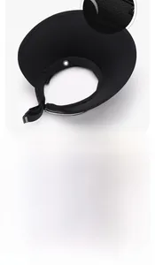 Detail of a black open top sun hat showing the detachable windproof rope feature