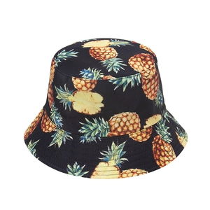 Unisex black bucket hat with vibrant pineapple prints for summer sun protection