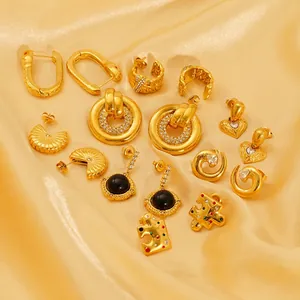 Fashion Earrings 18K Gold Plated 304 Stainless Steel Geometric Zircon Rhinestone Inlaid Vintage Jewelry For Women