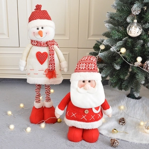 Knitted plush Santa and Snowman dolls with telescopic legs for Christmas home decor