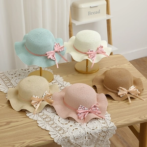 Chapeau De Paille Et Sac Bandoulière Papier Protection Solaire Extérieur Plage Nœud Floral Doux Filles Femmes