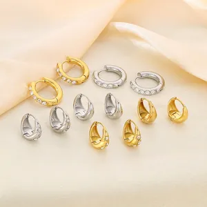 Stainless Steel Hoop Earrings With Rhinestone Star Engraved U-Shaped Chunky Fashion Jewelry For Women