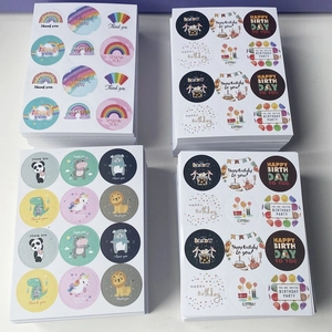 Set of colorful round Thank You and Happy Birthday stickers for gift packaging and parties
