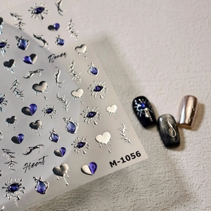 Silver and purple gothic nail stickers M-1056 with heart and bone designs for kids
