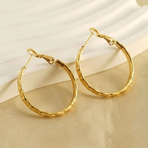 Orecchini A Cerchio Con Goffratura A Cuore Acciaio Inossidabile Placcato Oro 18K Minimalista Francese Gioielli Vintage