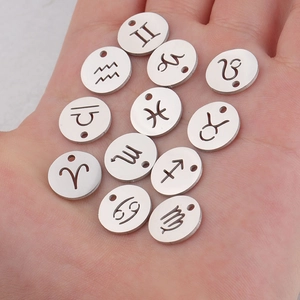 Set of 12 mirror-polished 12mm zodiac charms in stainless steel for DIY jewelry