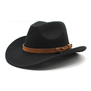 Western Cowboy Hat Felt Woolen Wide Brim Vintage Jazz Fedora With Leather Belt Buckle For Men Women