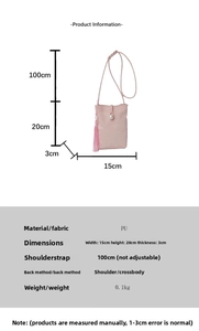 Detailed size chart for the mini PU shoulder bag with height and width measurements