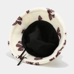 Cappello alla pescatora invernale da donna in lana di agnello con motivi a farfalla marroni