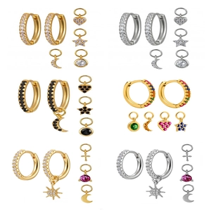 Zircon Hoop Earrings With 925 Sterling Silver Earring Post Detachable Star Moon Heart Charms Fashion Jewelry For Women