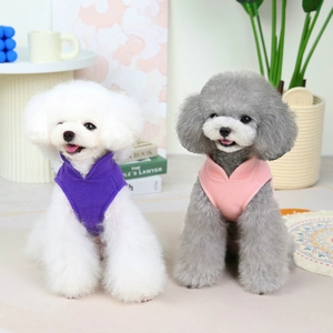 Nordic style warm fleece pet vest for dogs in purple and pink tones with cozy texture