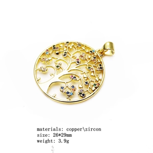 Golden Tree of Life necklace pendant with colorful cubic zirconia in copper setting