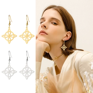 Symmetric Celtic Witch Knot drop earrings in gold and silver stainless steel for women