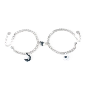 Bracelet de couple en acier inoxydable avec aimant cœur et pendentif astronaute