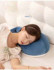 Soft blue whale plush pillow with closed-eye embroidery for sleeping comfort
