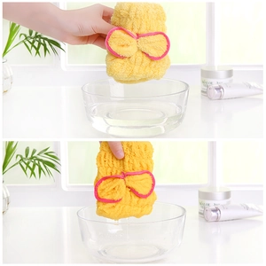 Serviette de séchage en polaire corail jaune avec nœud papillon pour femmes