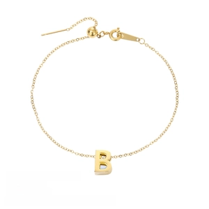 Detailed close-up of capital letter B pendant on a 14k gold plated stainless steel chain
