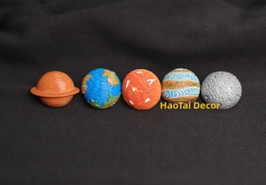 Set of five solar system planet brooches featuring detailed Saturn and Earth 3D relief texture