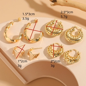 Luxury 14K gold plated geometric earrings with hollow star and heart designs