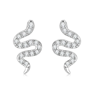 Elegant s925 silver snake stud earrings featuring shimmering moissanite stones
