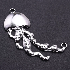 Macro shot of silver stainless steel jellyfish pendant with hammered texture and dual rings