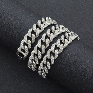 Mens iced out 13mm Cuban link bracelet in silver finish with pavé set sparkling stones