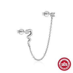 925 sterling silver snake earrings with colorful zircon and long tassel chain design