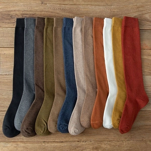 Women Knee High Socks Breathable Combed Cotton Ribbed Knit Japanese JK Style Solid Color Thinning Calf Long Socks