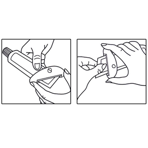 Instructional line drawing showing the manual installation of the tube squeezer tool