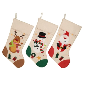 Three-piece large Christmas stocking set with Santa, elk, and snowman cartoon patterns