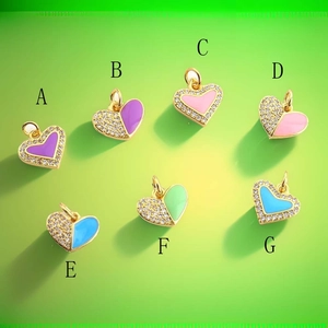 DIY colorful heart pendants featuring enamel finish and micro-set cubic zirconia accents