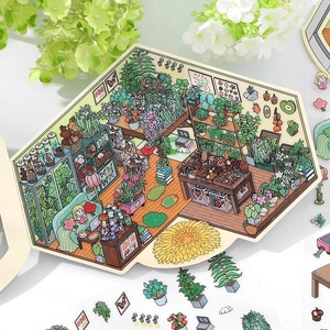 Greenhouse theme 2.5D landscape stickers for DIY scrapbooking and journal decoration