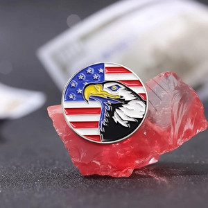 Round American flag eagle enamel brooch pin with red white blue patriotic theme