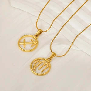 Collier Pendentif Signe Du Zodiaque En Acier Inoxydable Pour Femmes Constellation Creuse Chaîne Serpent Plaqué Or 18K