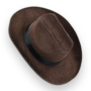 Classic brown faux suede western cowboy hat with black ribbon for men and women