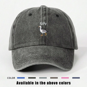 Silly Goose Embroidery Washed Polyester Baseball Cap Adjustable Outdoor Casual Sun Hat For Unisex