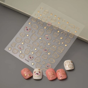3D-Nagelaufkleber mit goldenen Welpen- und Hasenmotiven für DIY-Nageldesign-Deko