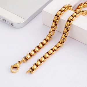 Polished gold square pearl box chain necklace with lobster clasp for men
