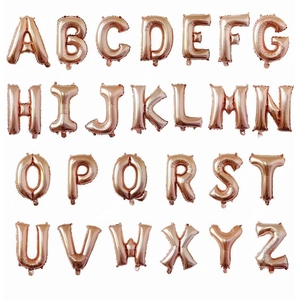 Set of 26 rose gold foil balloons shaped as letters A-Z for party decorations