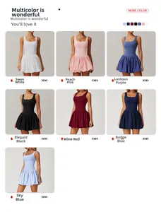 Multi-color palette of pleated tennis dresses in seven colors showing stretch fabric texture